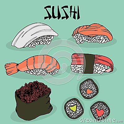 Japanese food sushi fresh fish Vector Illustration