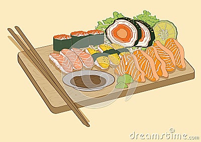 Japanese Food Sushi salmon fish Vector Illustration