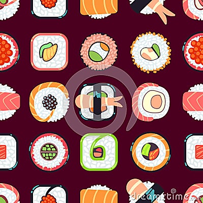 Japanese food sushi vector seamless pattern Vector Illustration