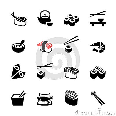 Japanese food Sushi web icon set Vector Illustration