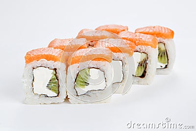 Japanese food, tasty of meal for lunch. Seafood. Philadelphia roll, salmon, soft cheese and kiwi Stock Photo