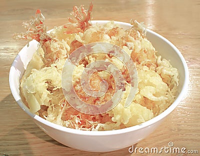 Japanese food : tempura on rice Stock Photo