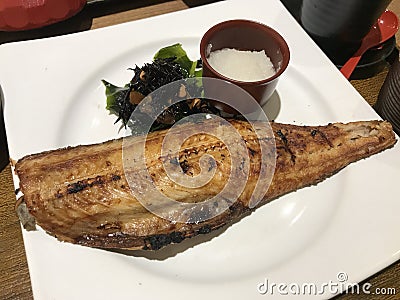 Charcoal grilled Atka Mackerel. Stock Photo