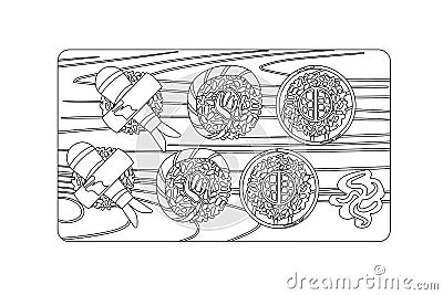 Japanese food vector contour drawing in black and white Vector Illustration