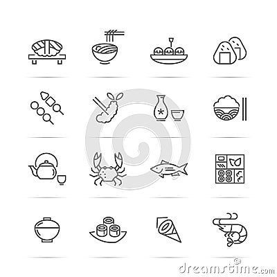 Japanese food vector line icons Vector Illustration