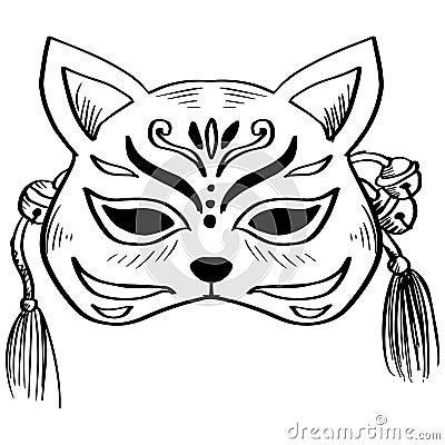 Japanese Fox Mask. Kitsune mask illustration. Vector Illustration