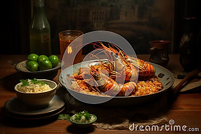 japanese fried prawns with rice Stock Photo