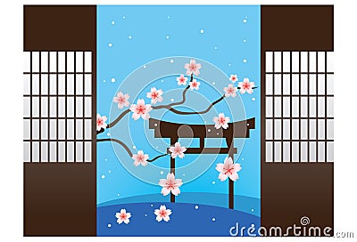Japanese Garden Cartoon Illustration