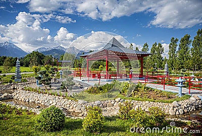 Japanese garden in Almaty Stock Photo