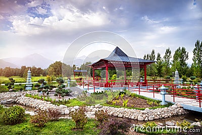 Japanese garden in Almaty Stock Photo