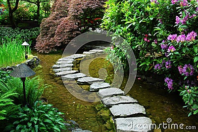 Japanese garden in butchart gardens Stock Photo