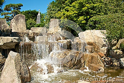 Japanese Garden Cascades Stock Photo