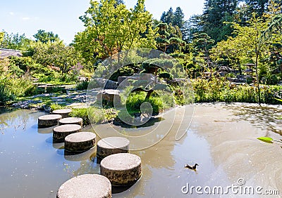 Japanese garden on the island of Versailles in Nantes, France Editorial Stock Photo