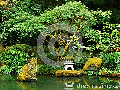 Japanese Zen Lake, Botanical Garden, Feng Shuei Stock Photo