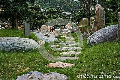 Japanese garden trail landscape, Traditional and elegant Japanese Garden yard Editorial Stock Photo