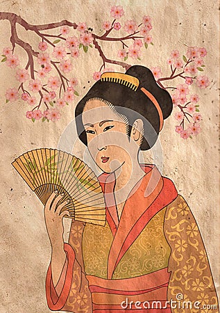 Japanese geisha Cartoon Illustration