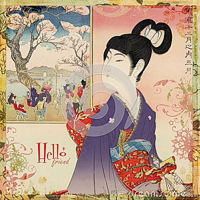 Japanese Geisha Girl Card or Wall Art Stock Photo