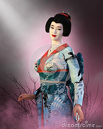 Japanese Geisha Girl, Japan Woman Stock Photo