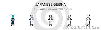 Japanese geisha icon in filled, thin line, outline and stroke style. Vector illustration of two colored and black japanese geisha Vector Illustration