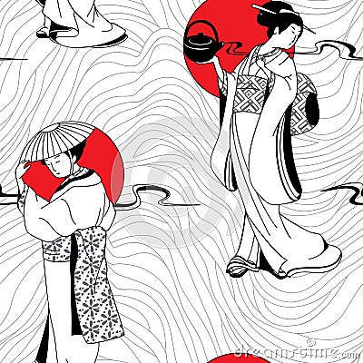 Japanese Geisha seamless pattern Vector Illustration