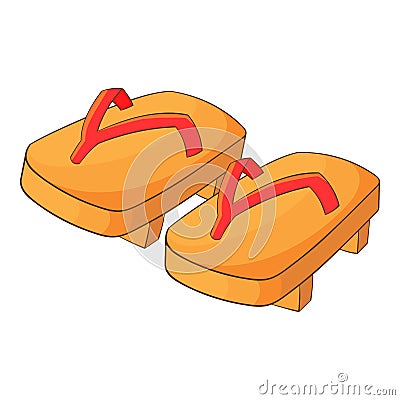 Japanese geta footwear icon, cartoon style Vector Illustration