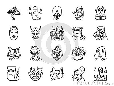 Japanese ghost icon set. Included icons as spirit, monster, demon, folklore and more. Vector Illustration