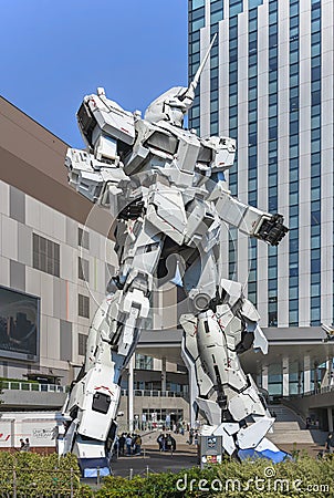 Japanese giant life-sized robot statue called RX-0 Unicorn Gundam in Odaiba. Editorial Stock Photo