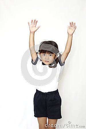 Japanese girl grasping hand in sportswear Stock Photo