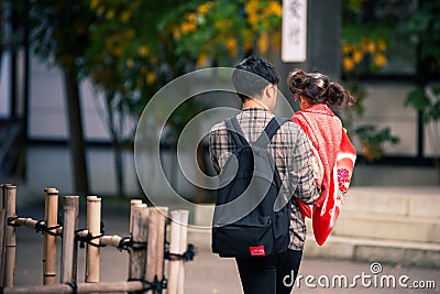 Japanese girl posing during Shichi-Go-San day at Oyama Jinja Shrine, Kanazawa, Japan Editorial Stock Photo