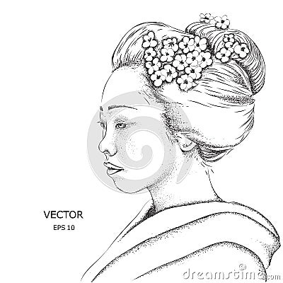 Japanese girl in traditional clothing. Geisha. Vector illustration Vector Illustration