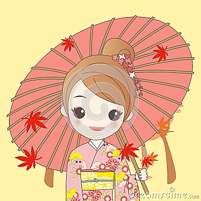 Japanese girl is wear kimono Vector Illustration