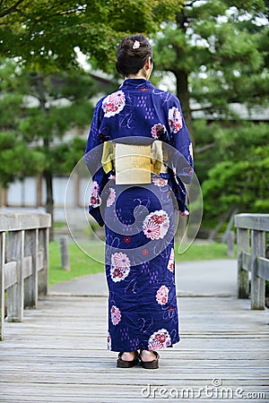 Japanese girl wearing yukata Stock Photo