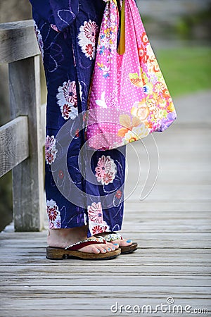 Japanese girl wearing yukata Stock Photo