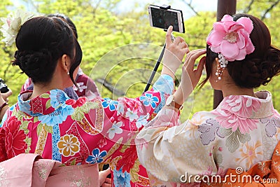 Japanese girls taking selfie Editorial Stock Photo