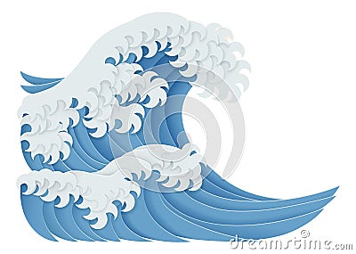 Japanese Great Wave Layered Paper Craft Style Vector Illustration