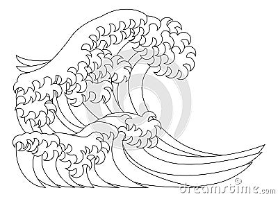 A Japanese Great Wave Outline Coloring Book Page Vector Illustration