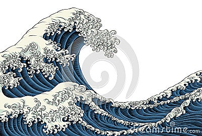 Japanese Great Wave Sea Japan Engraved Art Design Vector Illustration