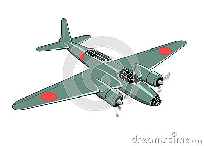 Japanese Heavy Bomber Sally (1936). WW II aircraft. Vintage airplane. Vector Illustration