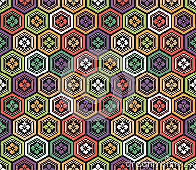 Japanese Hexagon Flower Vector Seamless Pattern Vector Illustration