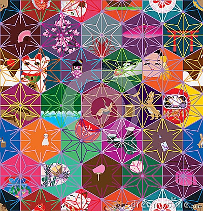 Japanese hexagon star color seamless pattern Vector Illustration