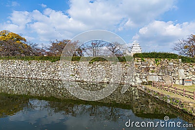 Japanese Himeiji Castle and canal Stock Photo