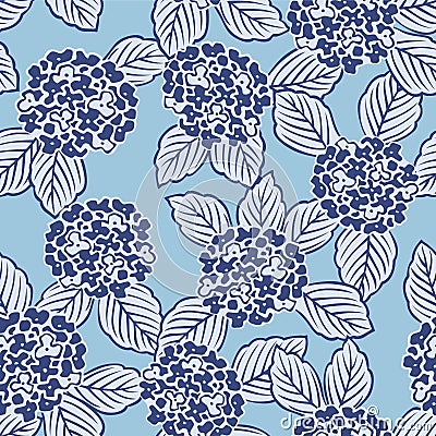 Japanese Hydrangea Art Flower Vector Seamless Pattern Vector Illustration