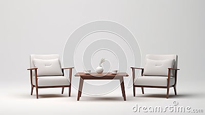 Japanese-inspired Wooden Chairs And Coffee Table For Elegantly Formal Spaces Stock Photo