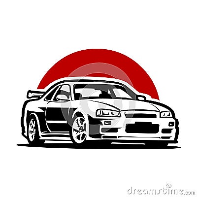 Japanese jdm car vector image illustration isolated in red moon background Vector Illustration
