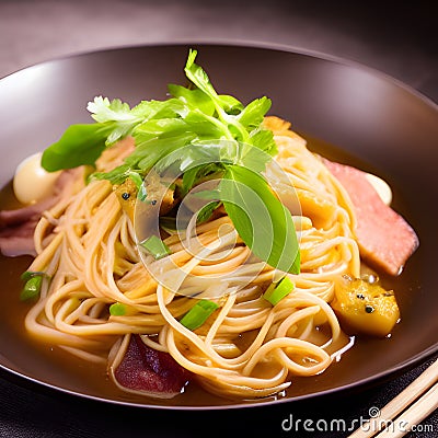 japanese kake udon noodles tasty, udon noodles food Stock Photo