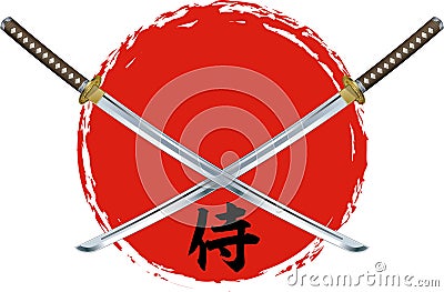 Japanese katana samurai swords and japanese text samurai Vector Illustration