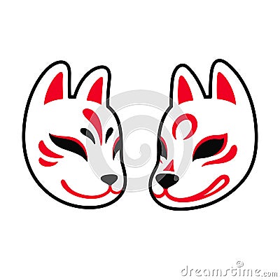 Japanese Kitsune fox and wolf mask Vector Illustration