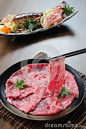 Japanese Kobe beef slice Stock Photo