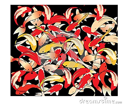 Red Koi carps on black background Vector Illustration