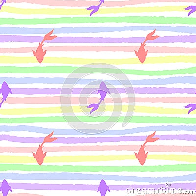 Japanese koi-koi fish on strips endless pattern Vector Illustration